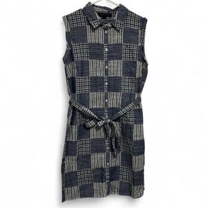 Tommy Hilfiger Blue Plaid Sleeveless Belted Shirt Dress Size 12